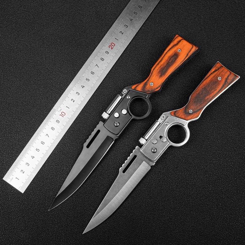 Whomyis 2 Pcs Pocket Knife Ak47 Folding Knife Stainless Steel Blade Lightweight Wooden Handle, Gifts for Men - Image 2